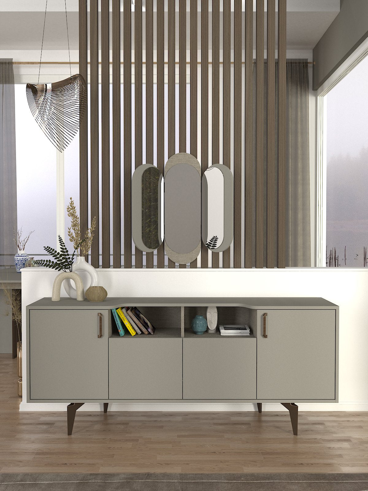 Roi zidno ogledalo Sivo-Textil