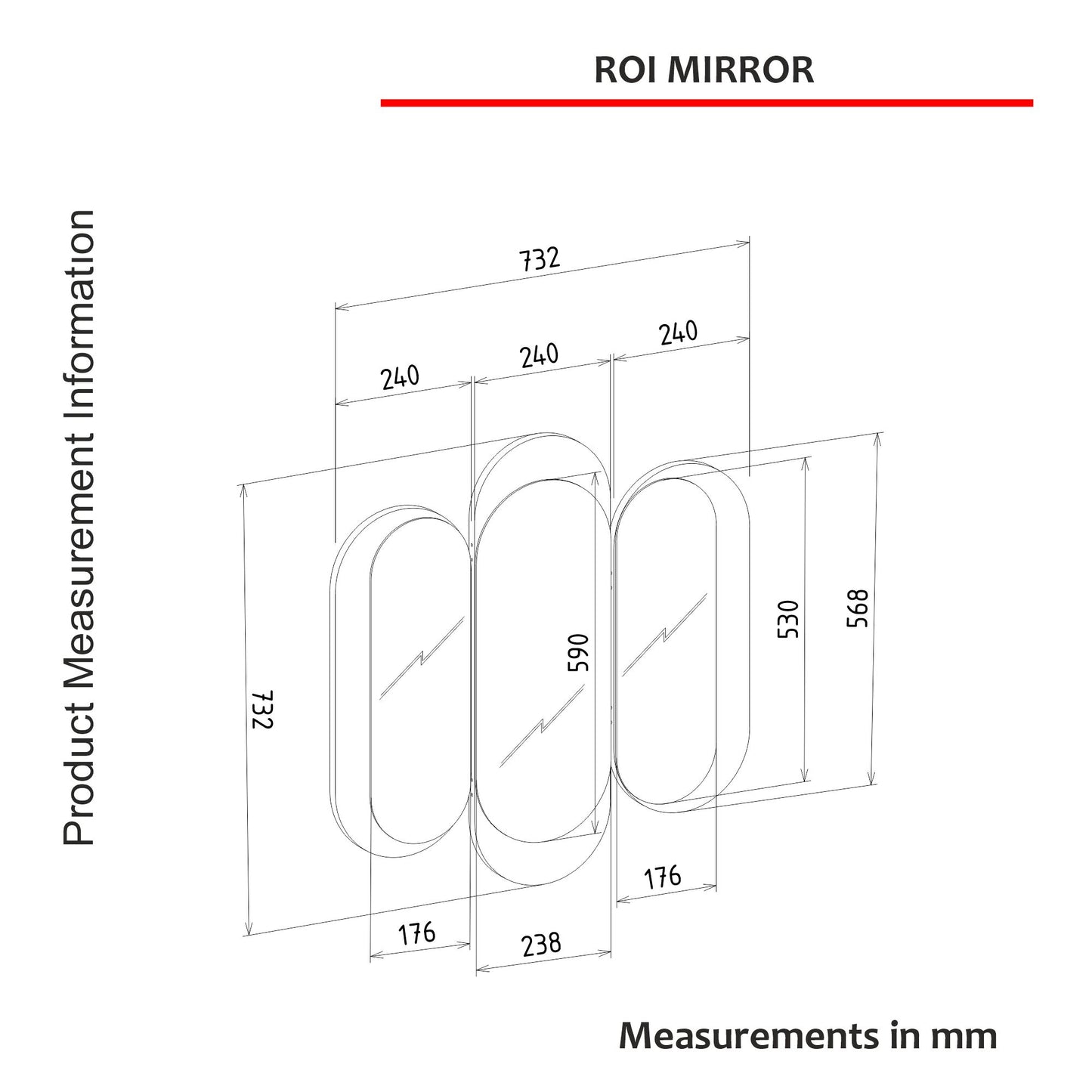 Roi zidno ogledalo Sivo-Textil