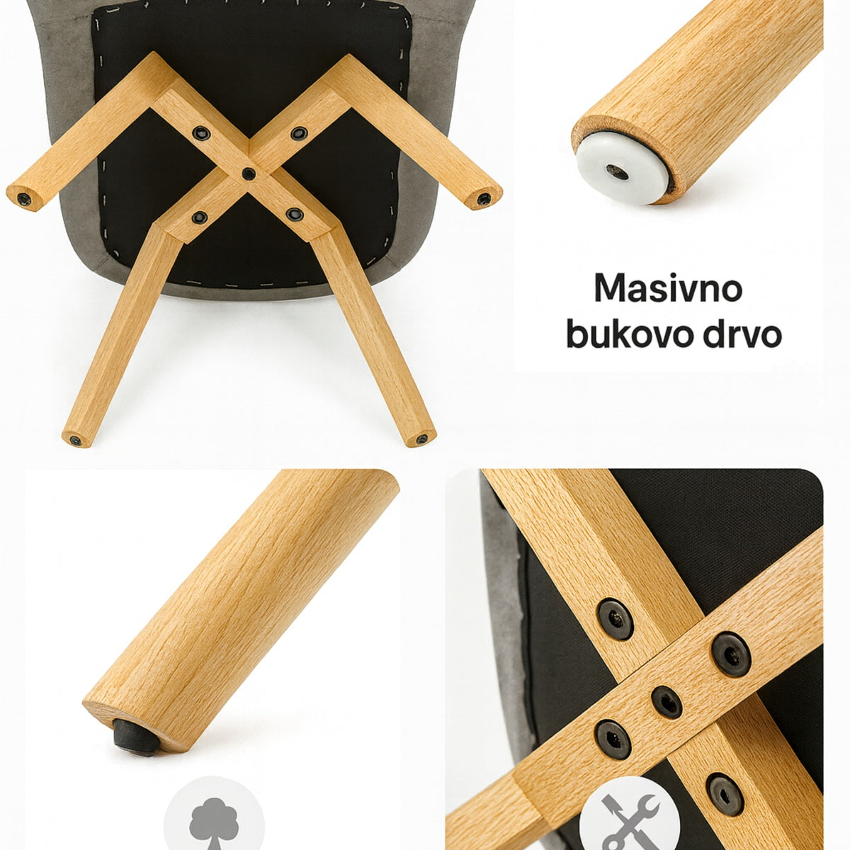 trpezarijska stolica linea wood siva detalj