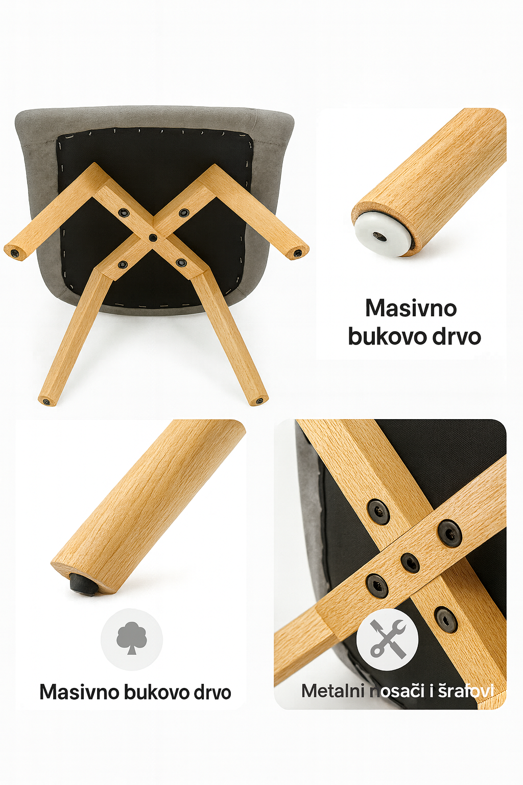 Trpezarijska stolica Linea Wood Krem