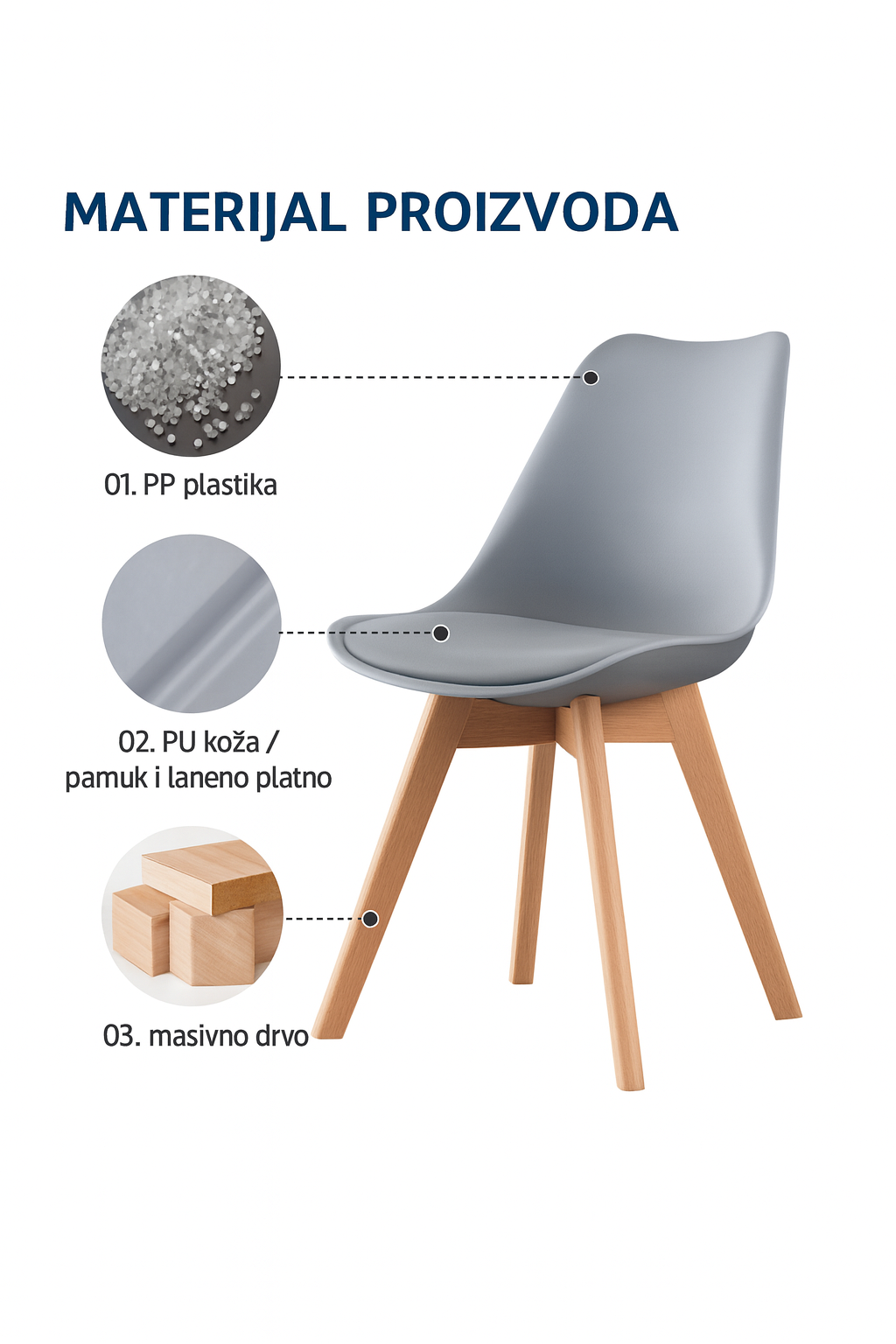 Trpezarijska stolica Oslo Siva, set od 4 komada