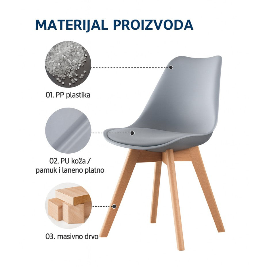 Trpezarijska stolica Oslo Siva, set od 4 komada